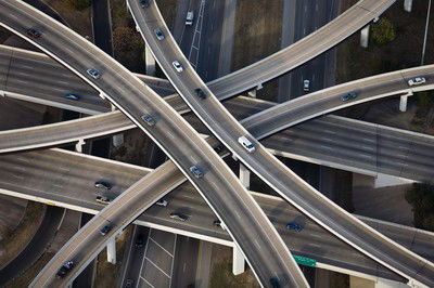 Inverted Cloverleaf interchange RT1 and RT183, Austin, Texas von Alex Maclean