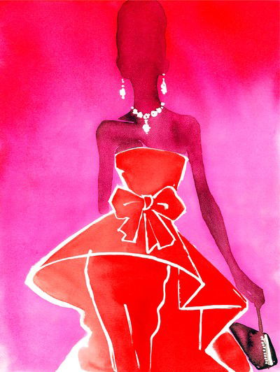 Red Couture Valentino dress with evening bag von Eduard Erlikh
