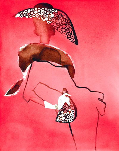 Sonia Rykiel dress with fur and a studded hat von Eduard Erlikh