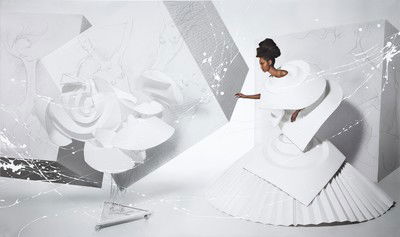 Black Girl in Origami dress with rooster von Efren Isaza